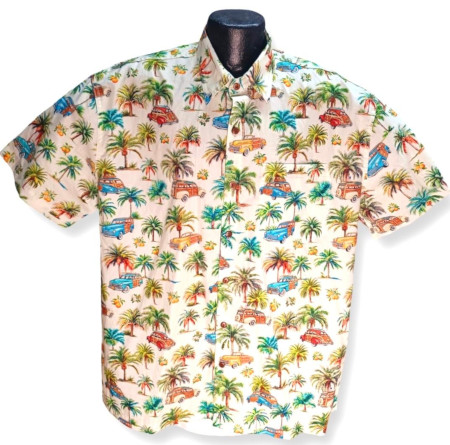 Woodie and Palms Hawaiian Shirt- Made in USA- 100% Cotton